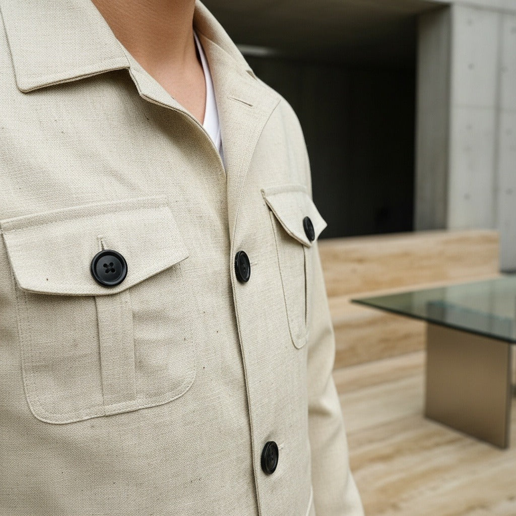 Beige Safari Jacket - Beige - Back View
