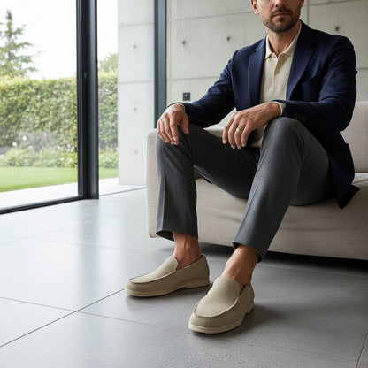 Beige Suede Loafers Mens - Beige - Side Profile