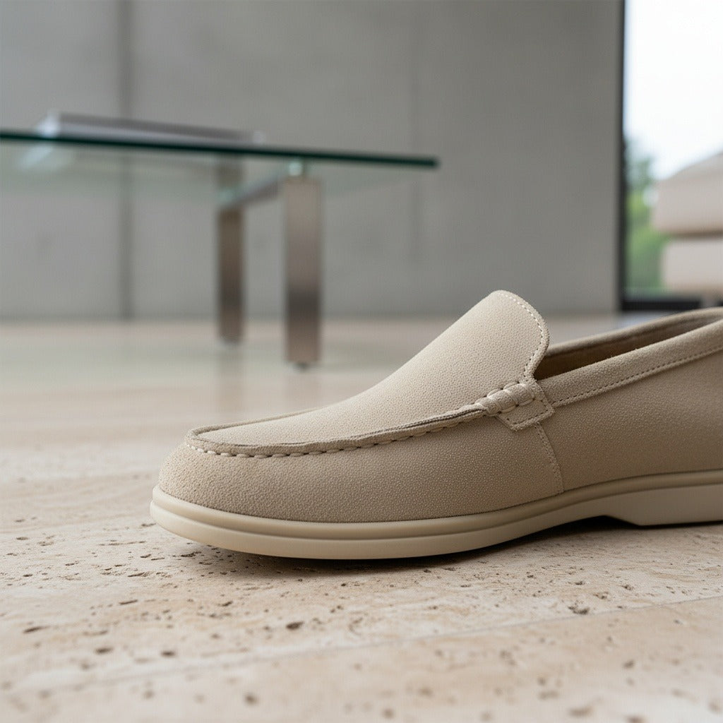Beige Suede Loafers Mens - Beige - Back View