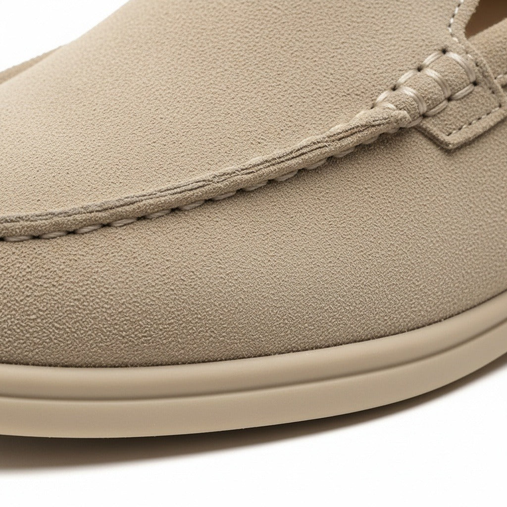 Beige Suede Loafers Mens - Beige - Texture Close Up