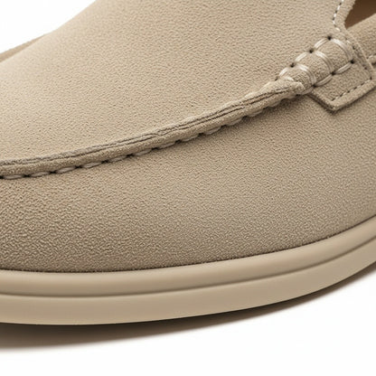 Beige Suede Loafers Mens - Beige - Texture Close Up