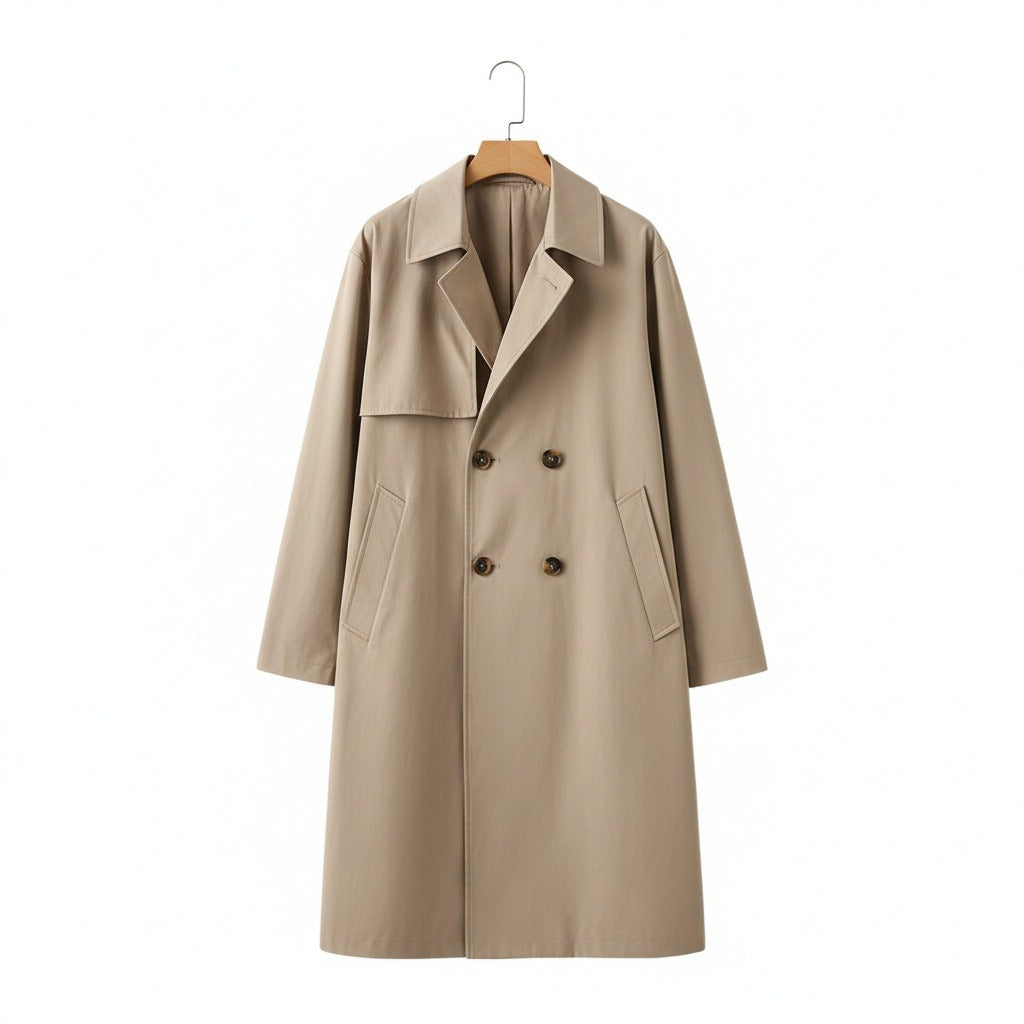Beige Trench Coat Mens - Beige - Front View