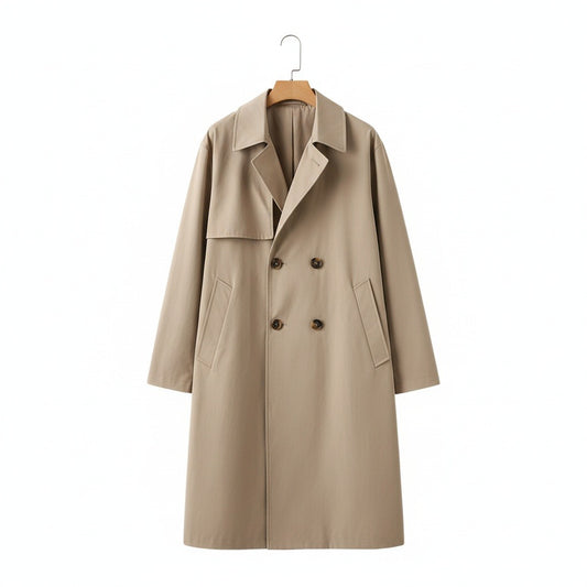 Beige Trench Coat Mens - Beige - Front View