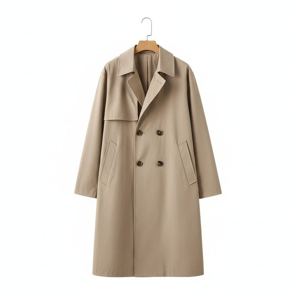 Beige Trench Coat Mens - Beige - Front View