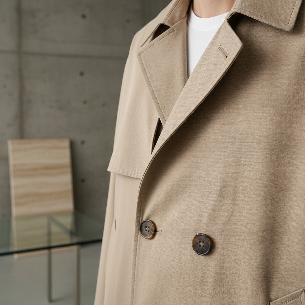 Beige Trench Coat Mens - Beige - Back View