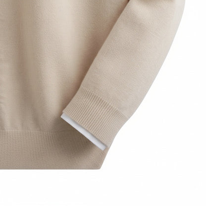Beige V Neck Sweater Mens - Beige - Texture Close Up