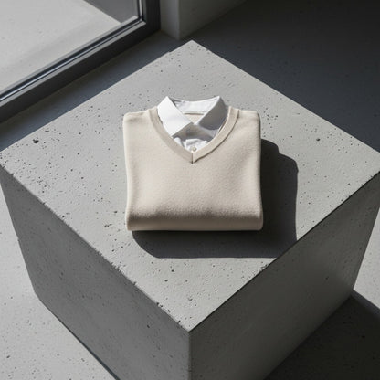 Beige V Neck Sweater Mens - Beige - Lifestyle Inspiration