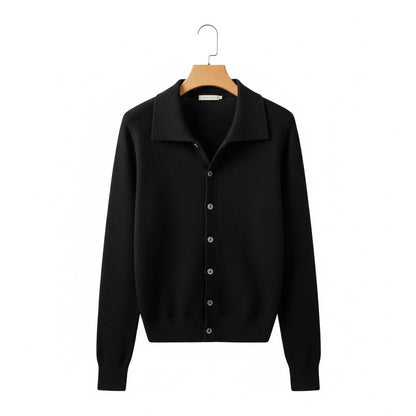 Black Cashmere Cardigan Sweater - Black - Front View