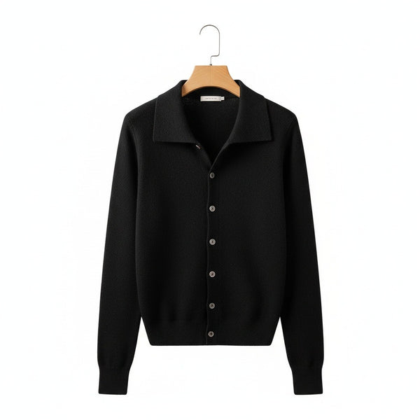 Black Cashmere Cardigan Sweater - Black - Front View