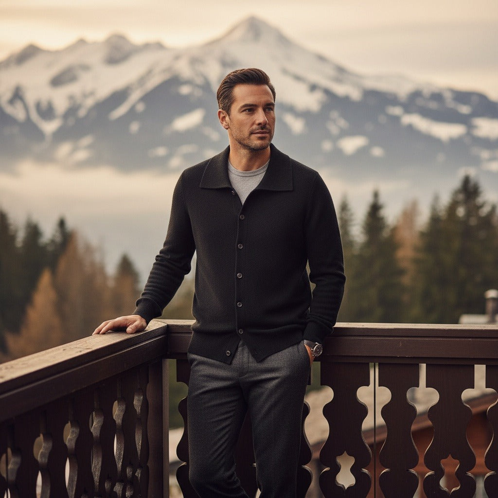 Black Cashmere Cardigan Sweater - Black - Angled Shot