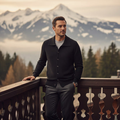 Black Cashmere Cardigan Sweater - Black - Angled Shot