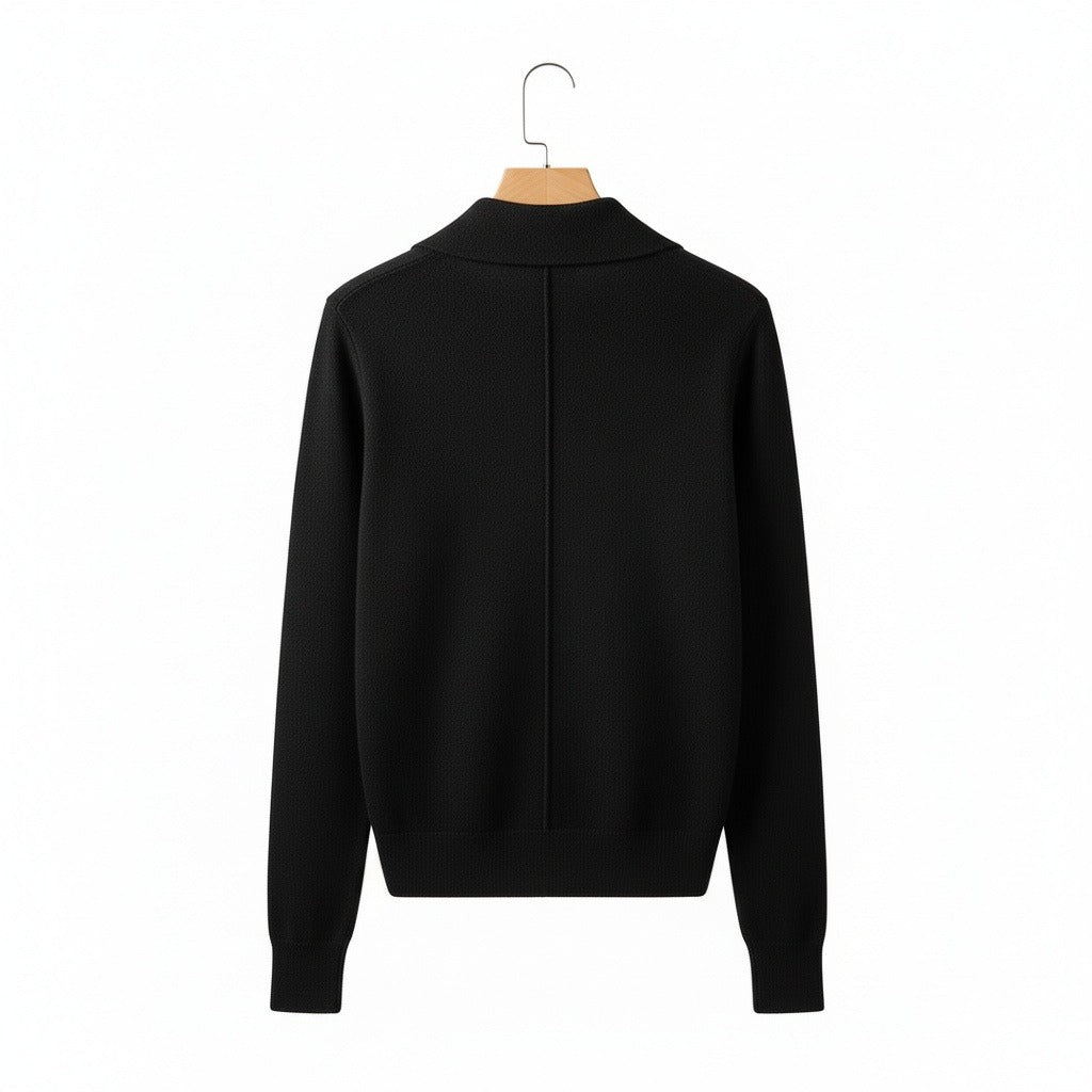 Black Cashmere Cardigan Sweater - Black - Fabric Detail