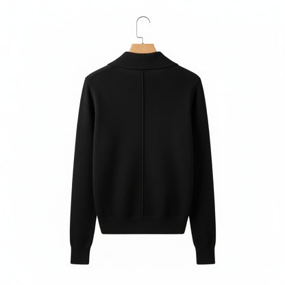 Black Cashmere Cardigan Sweater - Black - Fabric Detail