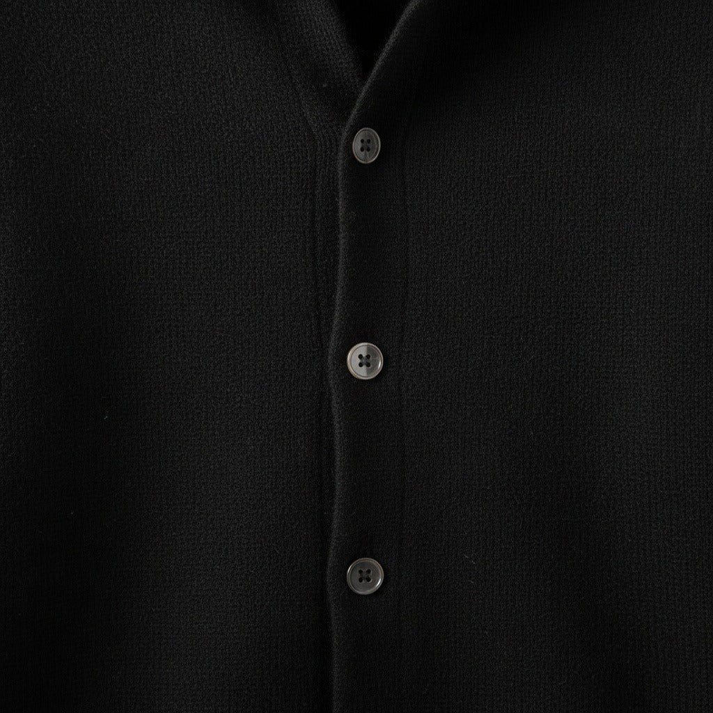 Black Cashmere Cardigan Sweater - Black - Texture Close Up