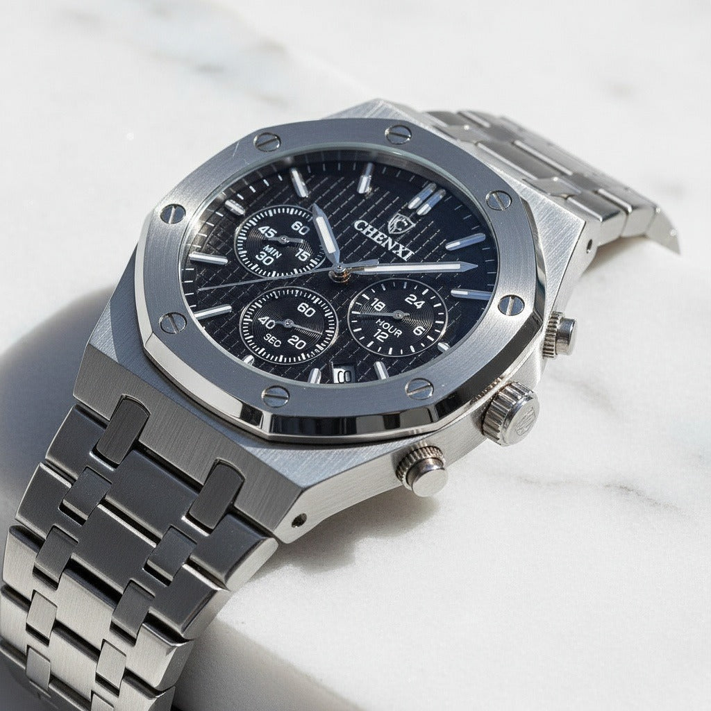 Black Chronograph Watch - Black - Back View