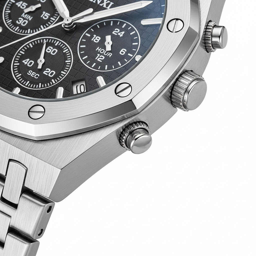 Black Chronograph Watch - Black - Texture Close Up