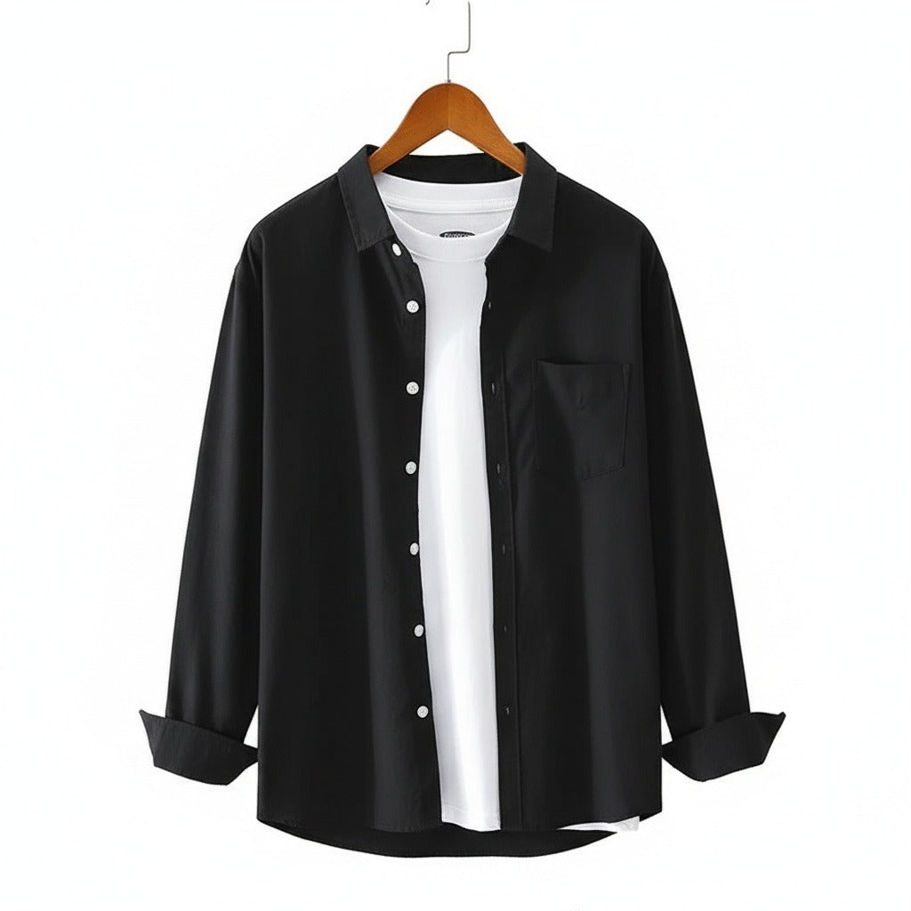 Black Cotton Shirt - Black - Front View