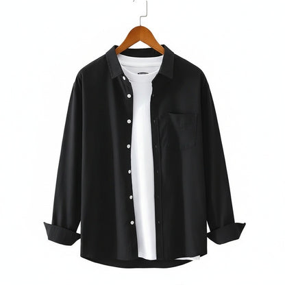 Black Cotton Shirt - Black - Front View