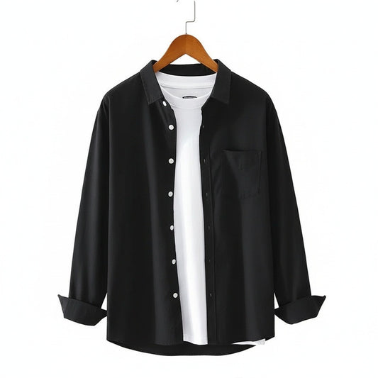 Black Cotton Shirt - Black - Front View