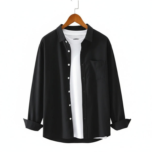 Black Cotton Shirt - Black - Front View