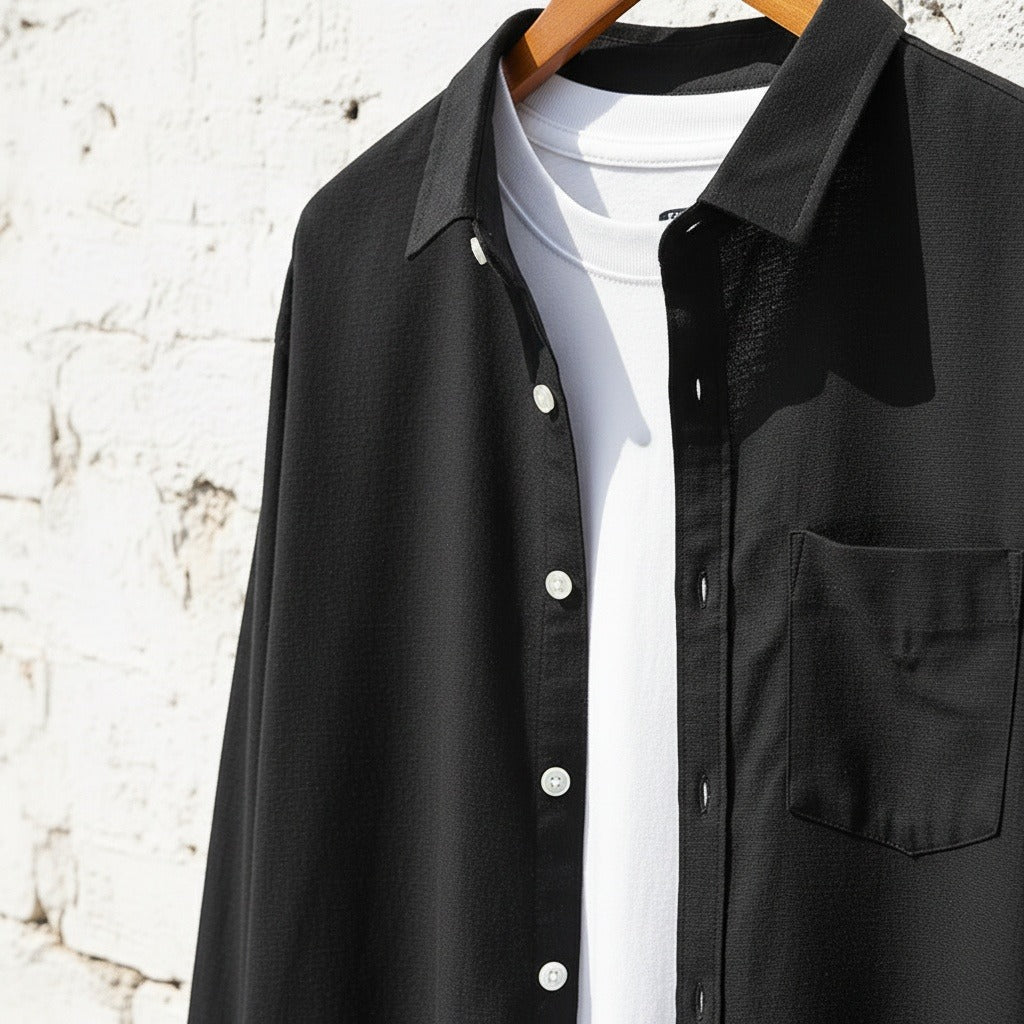 Black Cotton Shirt - Black - Back View