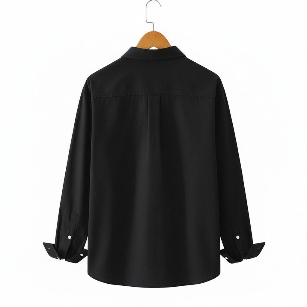 Black Cotton Shirt - Black - Fabric Detail