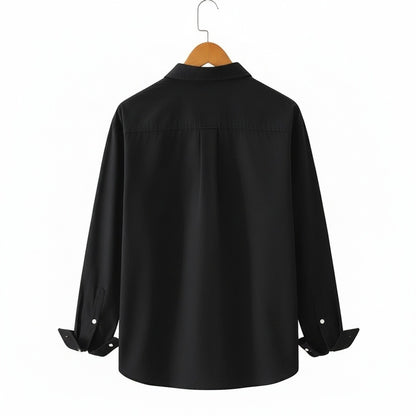Black Cotton Shirt - Black - Fabric Detail