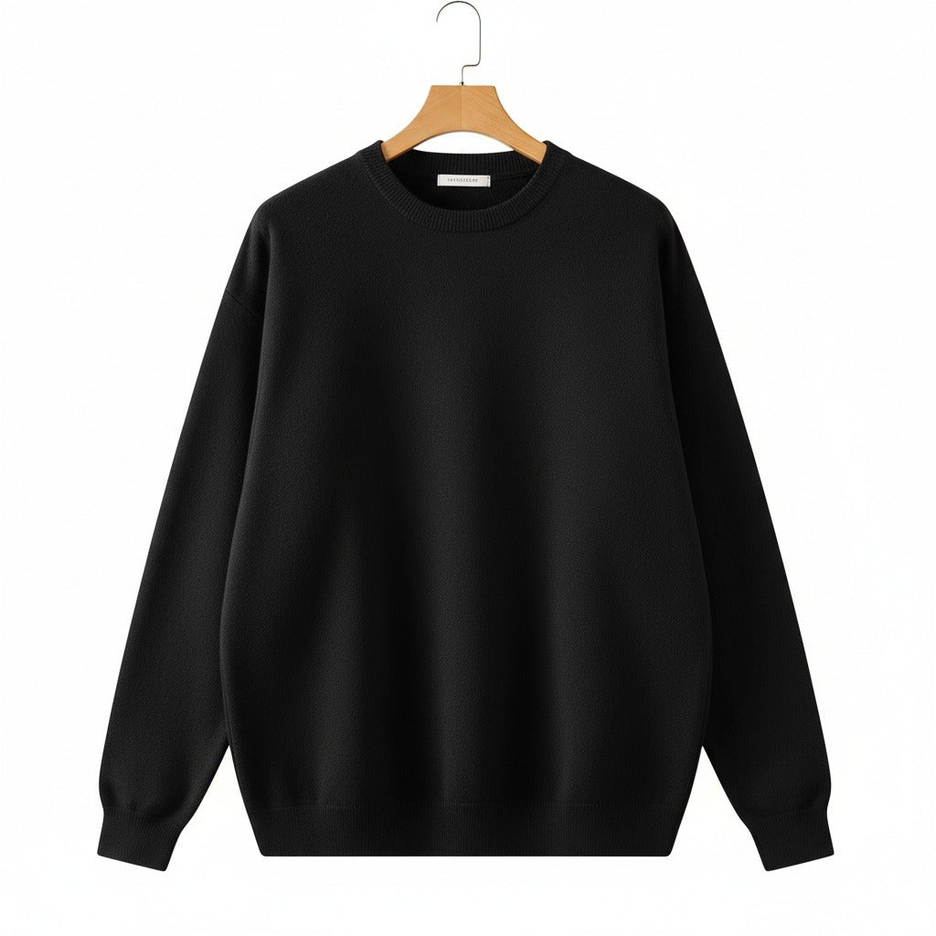 Black Crew Neck Sweater - Black - Front View