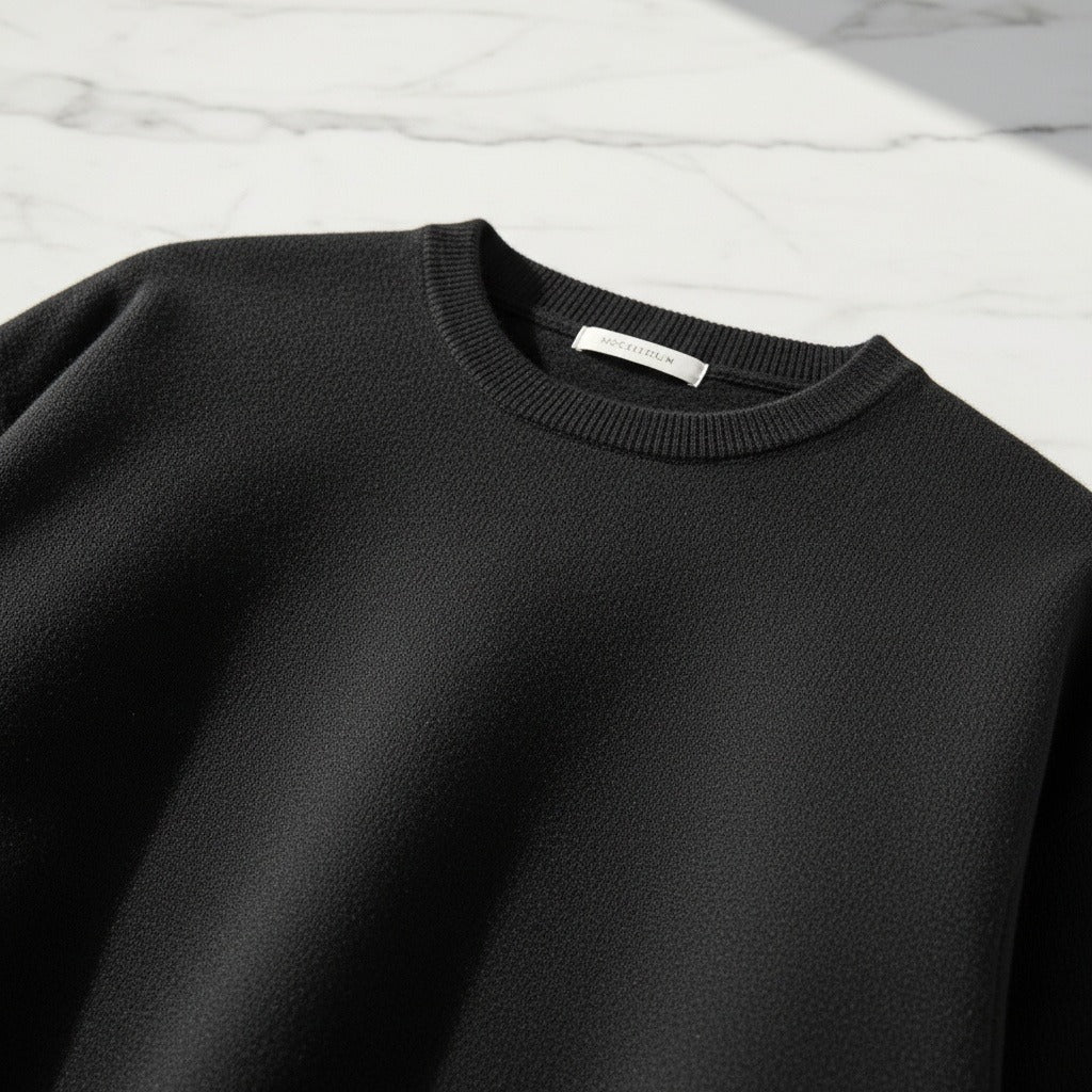 Black Crew Neck Sweater - Black - Back View