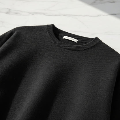 Black Crew Neck Sweater - Black - Back View
