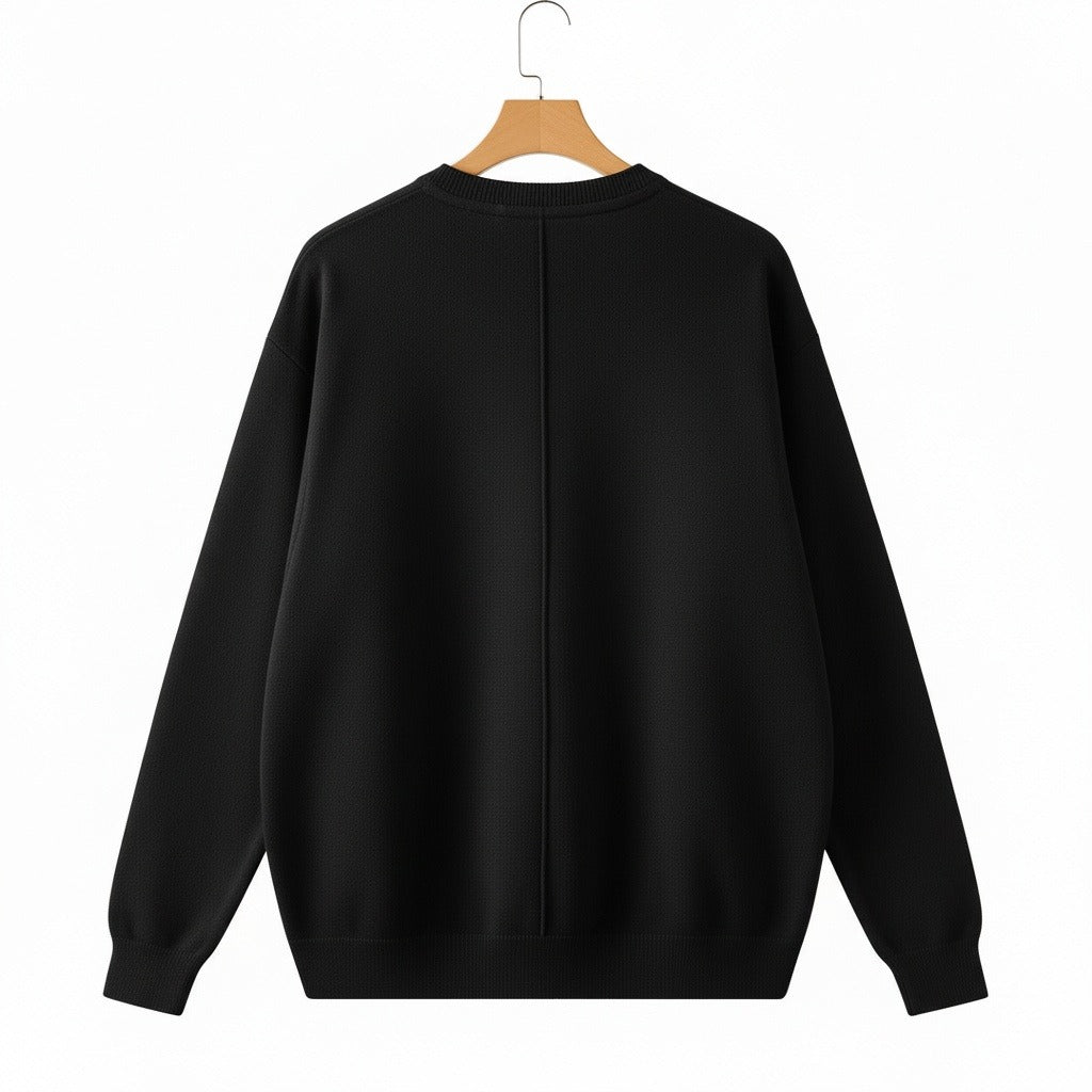 Black Crew Neck Sweater - Black - Fabric Detail