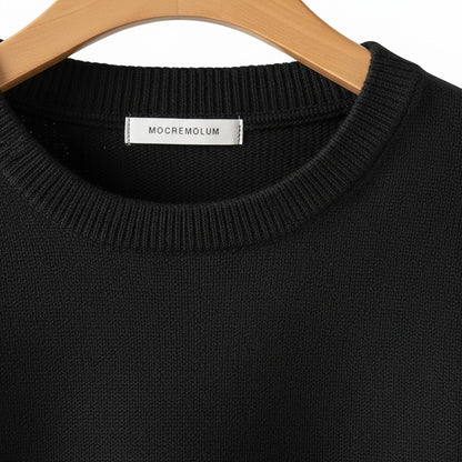 Black Crew Neck Sweater - Black - Texture Close Up