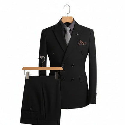 Black Double Breasted Suit - Black - Front View