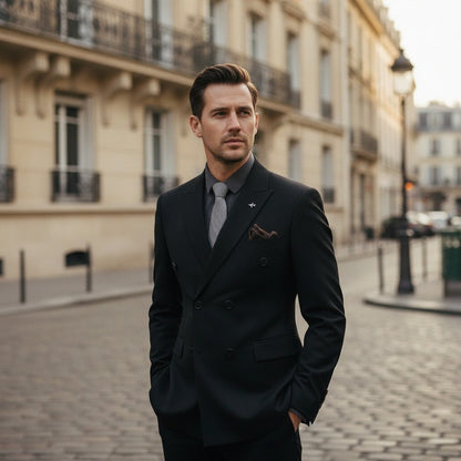 Black Double Breasted Suit - Black - Angled Shot