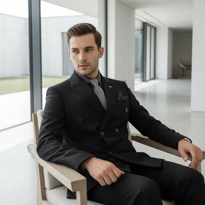 Black Double Breasted Suit - Black - Side Profile