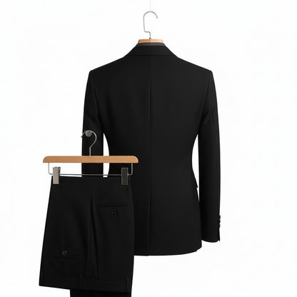Black Double Breasted Suit - Black - Fabric Detail