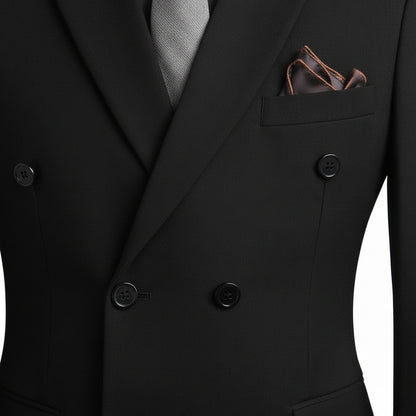Black Double Breasted Suit - Black - Texture Close Up