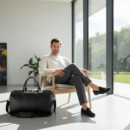 Black Duffle Bag for Men - Black - Side Profile