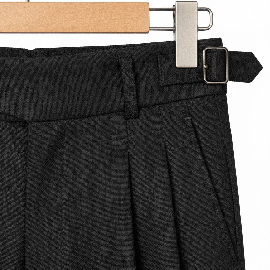 Black Gurkha Trousers - Black - Texture Close Up