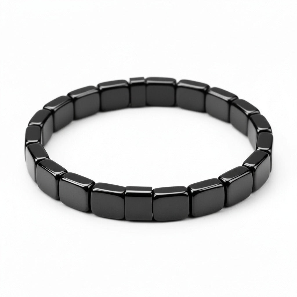 Black Hematite Bracelet - Black - Fabric Detail