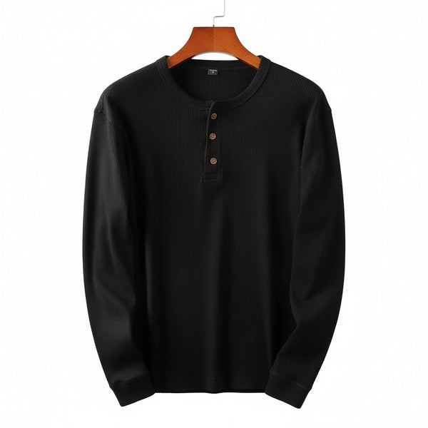 Black Henley T Shirt - Black - Front View