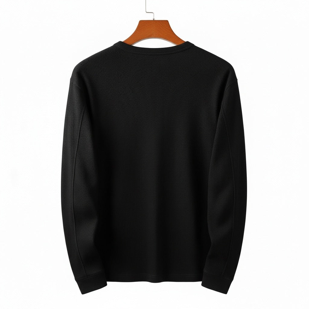 Black Henley T Shirt - Black - Fabric Detail