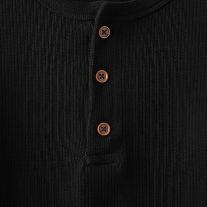 Black Henley T Shirt - Black - Texture Close Up