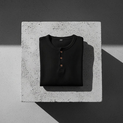 Black Henley T Shirt - Black - Lifestyle Inspiration