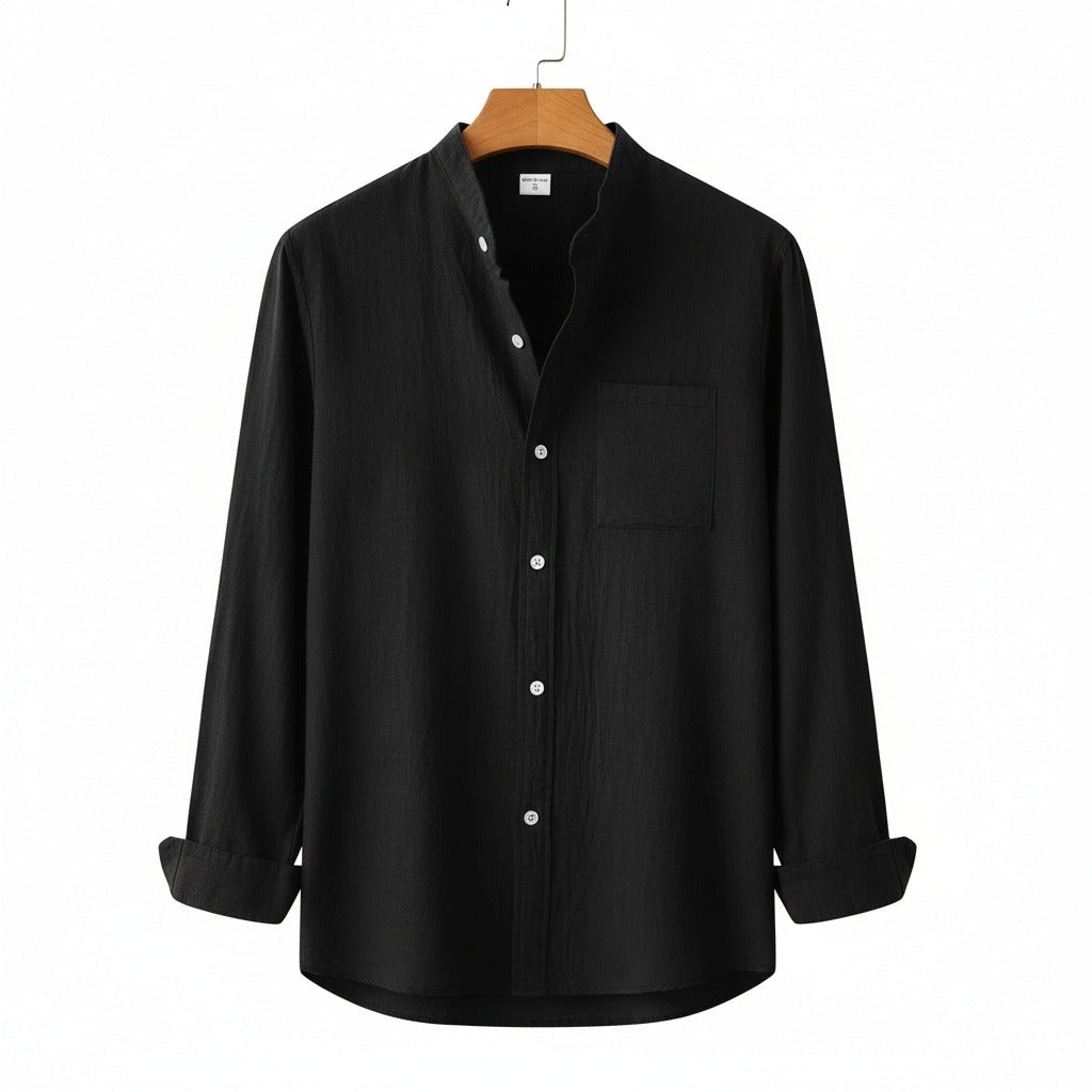 Black Linen Shirt - Black - Front View