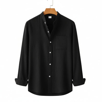 Black Linen Shirt - Black - Front View