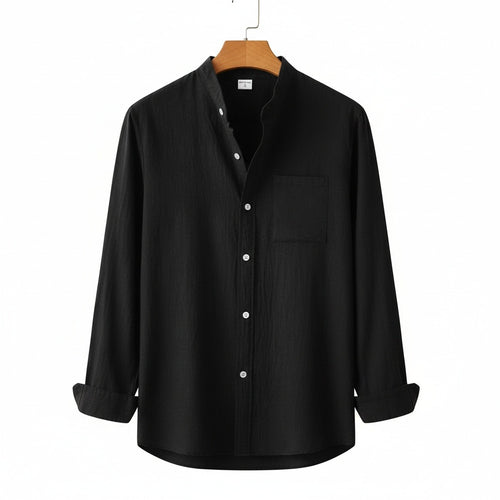 Black Linen Shirt - Black - Front View