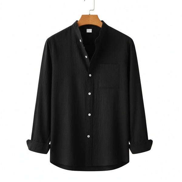 Black Linen Shirt - Black - Front View