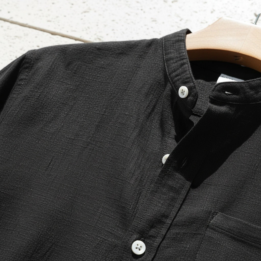 Black Linen Shirt - Black - Back View