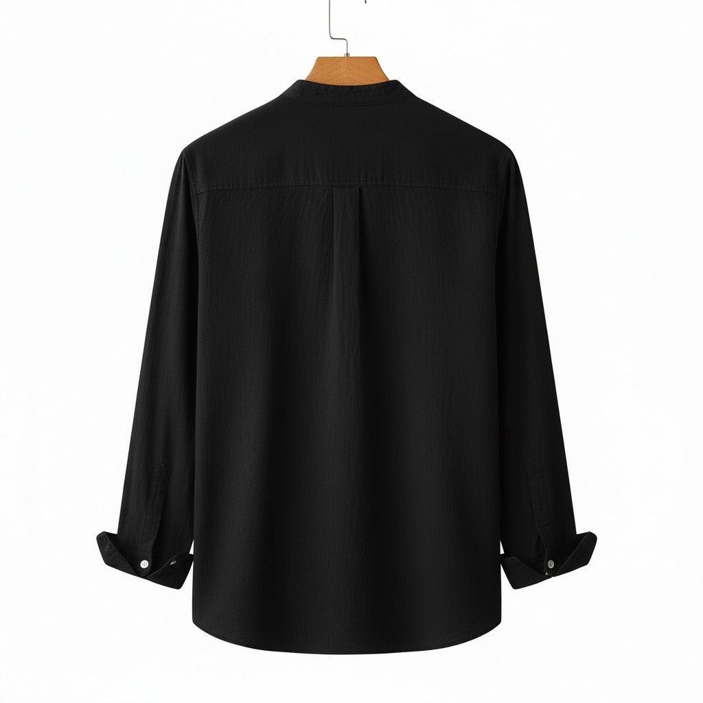 Black Linen Shirt - Black - Fabric Detail